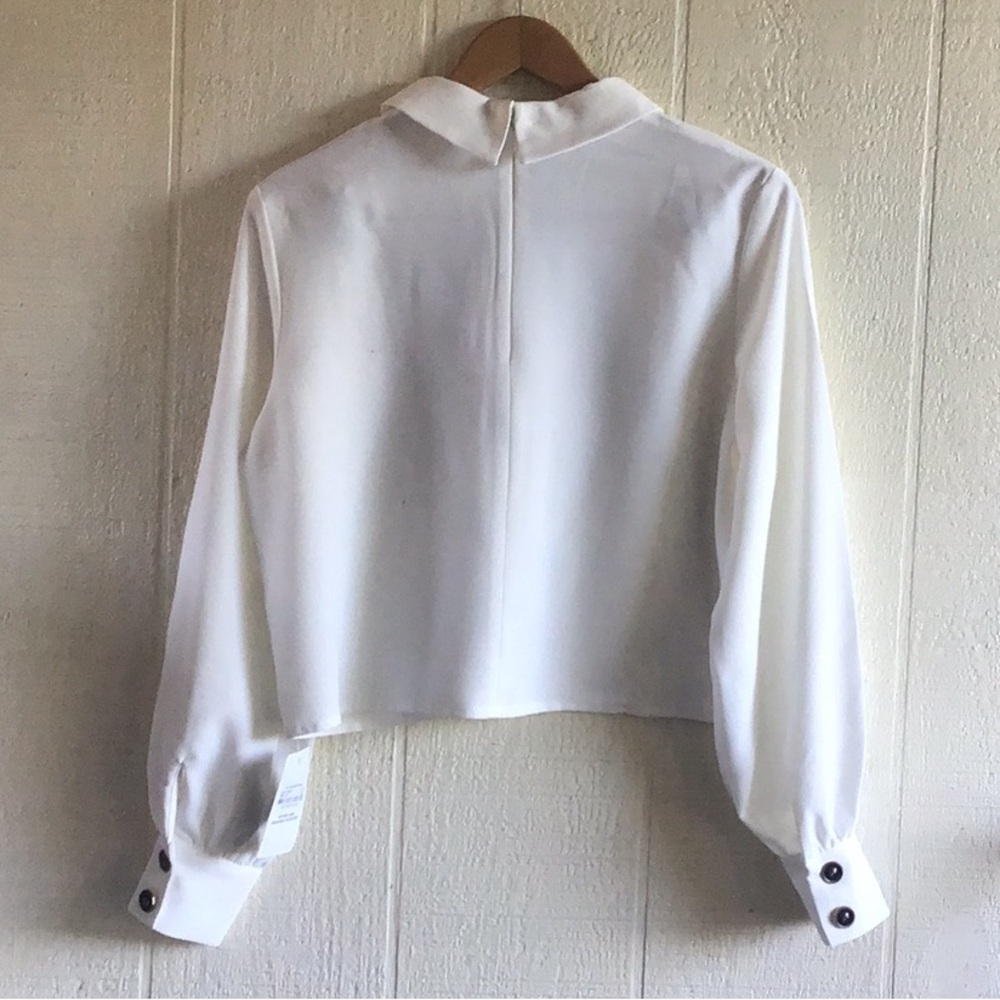 Storets Lucy gold buttons cropped black ribbon tie blouse - Picture 4 of 16